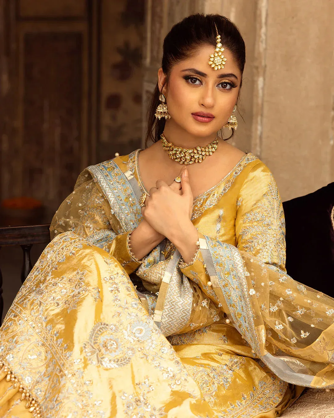 Faiza Saqlain Nira Festive Mustard Raw Silk – view 5 – Poshaq