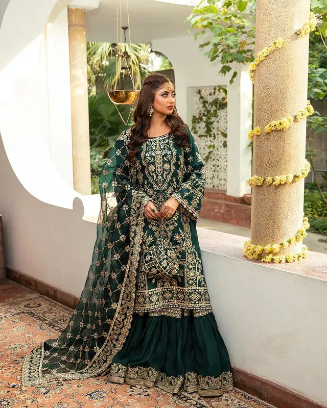 Faiza Saqlain Nira Festive Green Raw Silk – view 1 – Poshaq