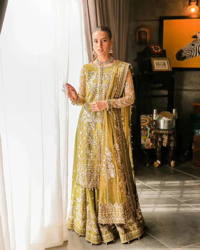 Faiza Saqlain Nira Festive Green Raw Silk – view 1 – Poshaq