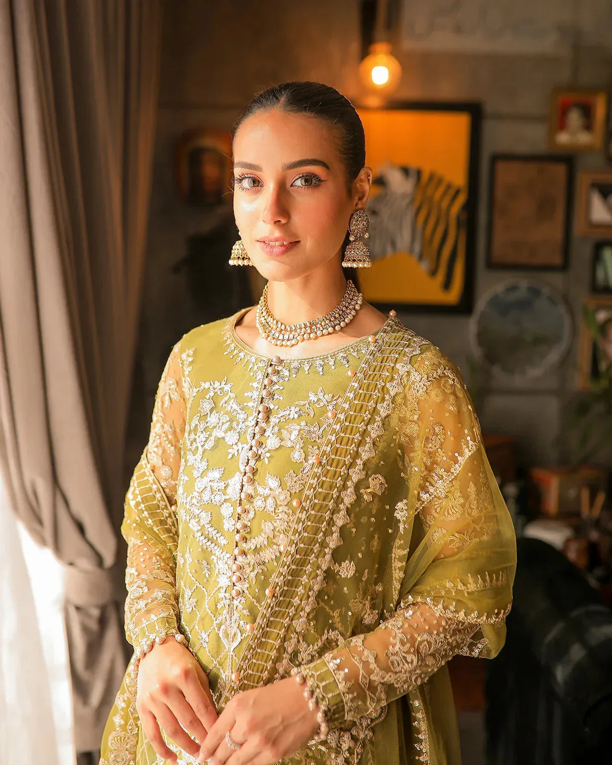 Faiza Saqlain Nira Festive Green Raw Silk – view 2 – Poshaq