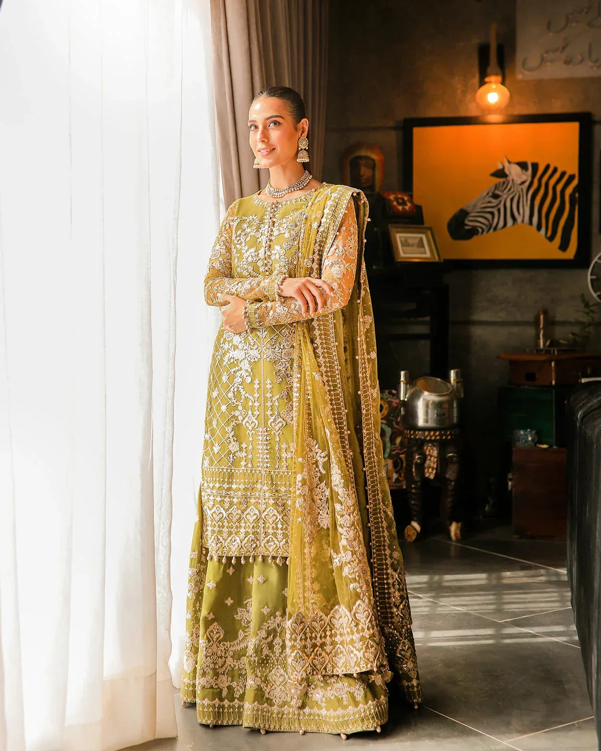 Faiza Saqlain Nira Festive Green Raw Silk – view 3 – Poshaq