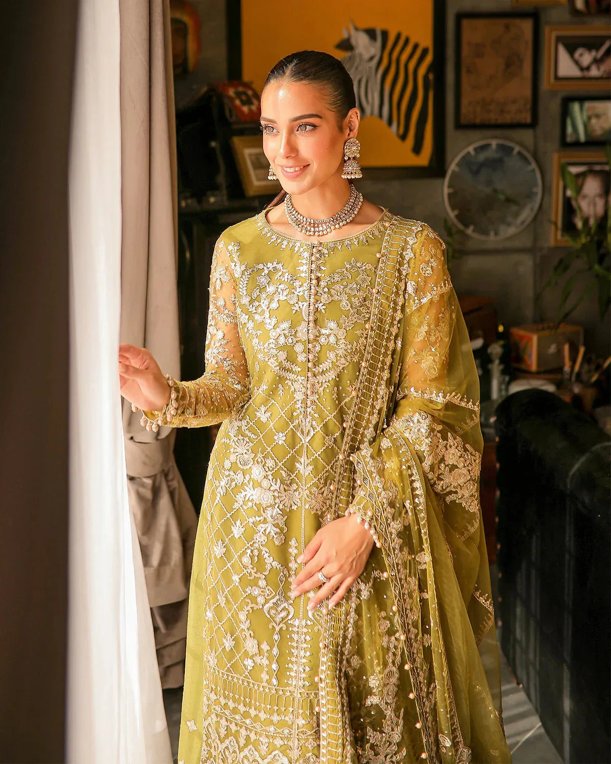 Faiza Saqlain Nira Festive Green Raw Silk – view 4 – Poshaq