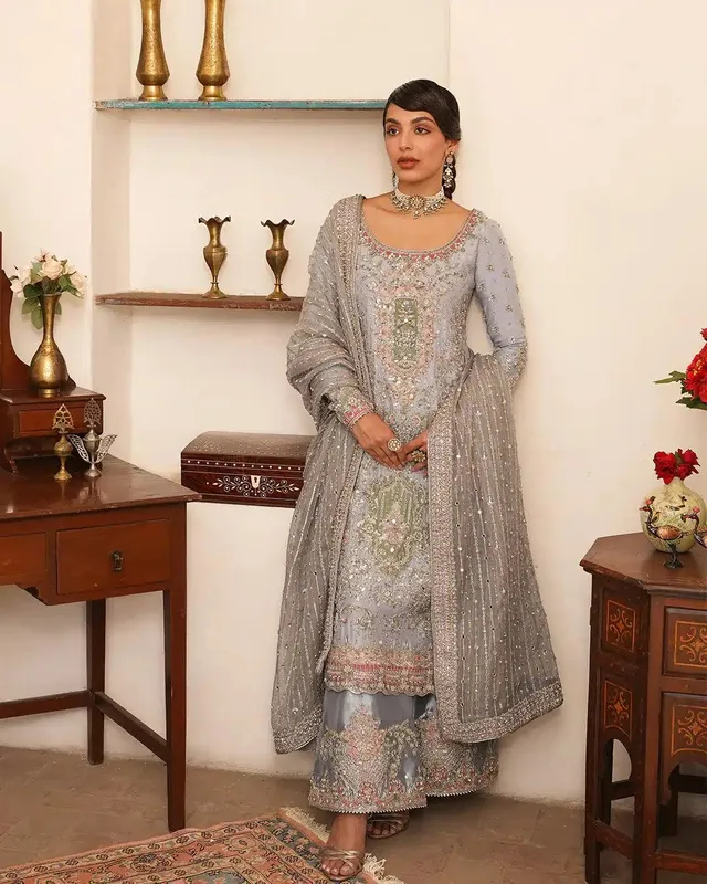Faiza Saqlain Irina Wedding Formals 23 Blue Raw Silk – view 1 – Poshaq