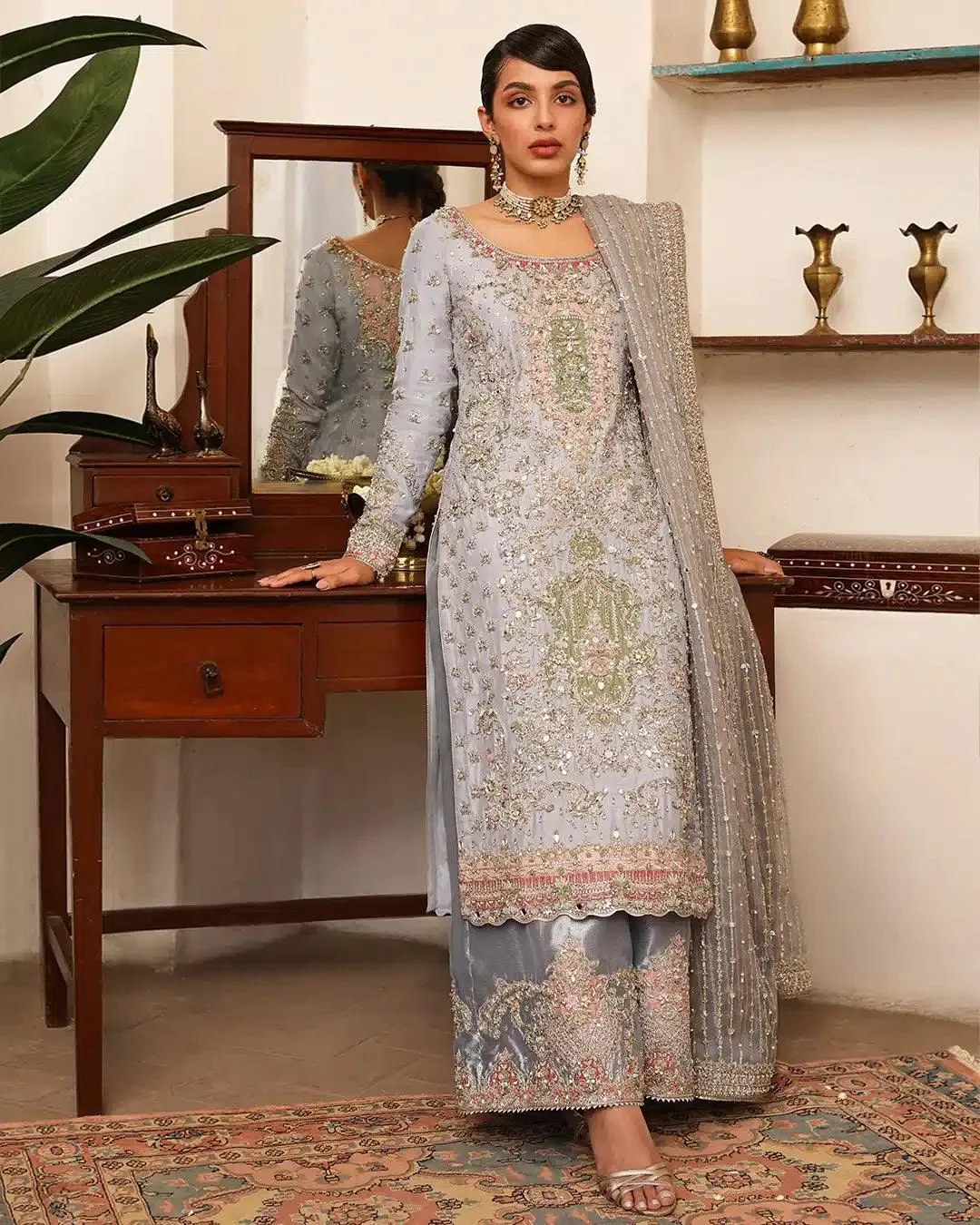 Faiza Saqlain Irina Wedding Formals 23 Blue Raw Silk – view 2 – Poshaq