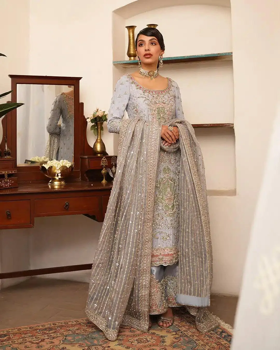 Faiza Saqlain Irina Wedding Formals 23 Blue Raw Silk – view 3 – Poshaq