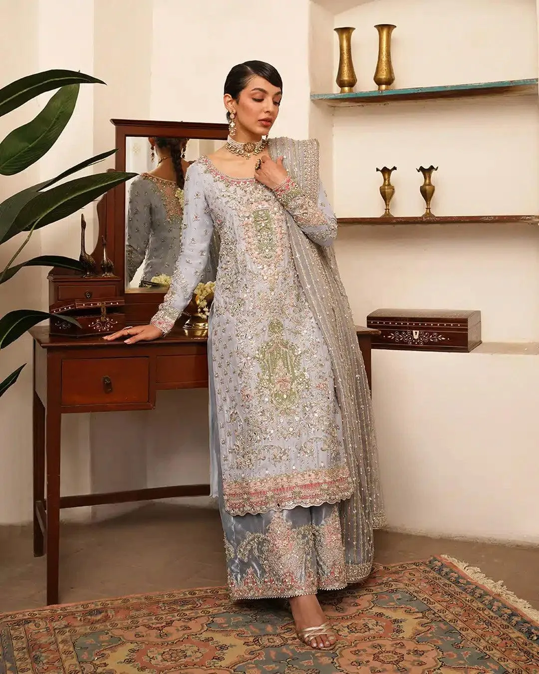 Faiza Saqlain Irina Wedding Formals 23 Blue Raw Silk – view 4 – Poshaq