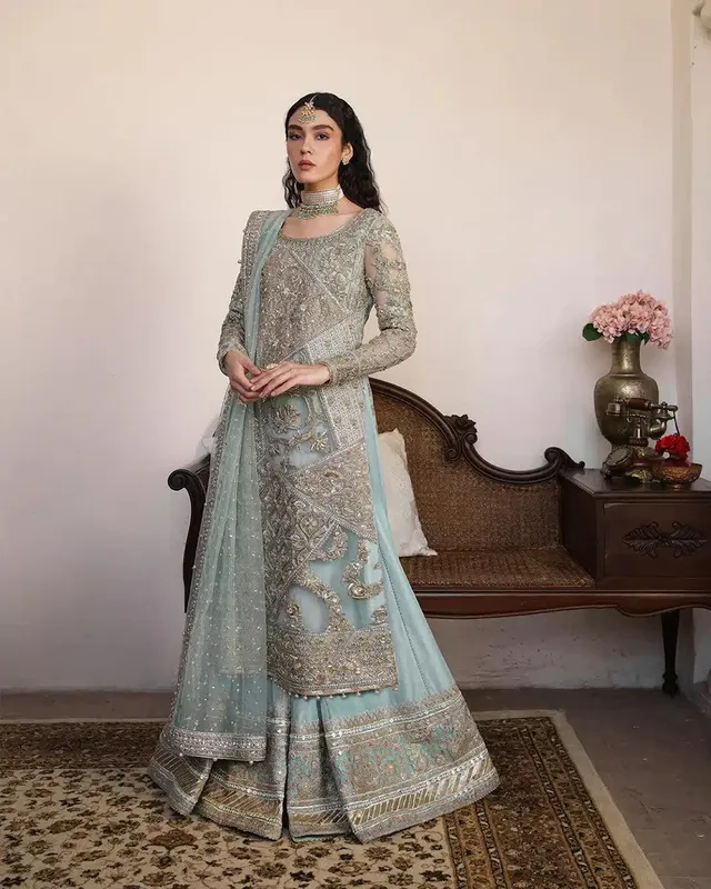 Faiza Saqlain Irina Wedding Formals 23 Blue Raw Silk – view 1 – Poshaq