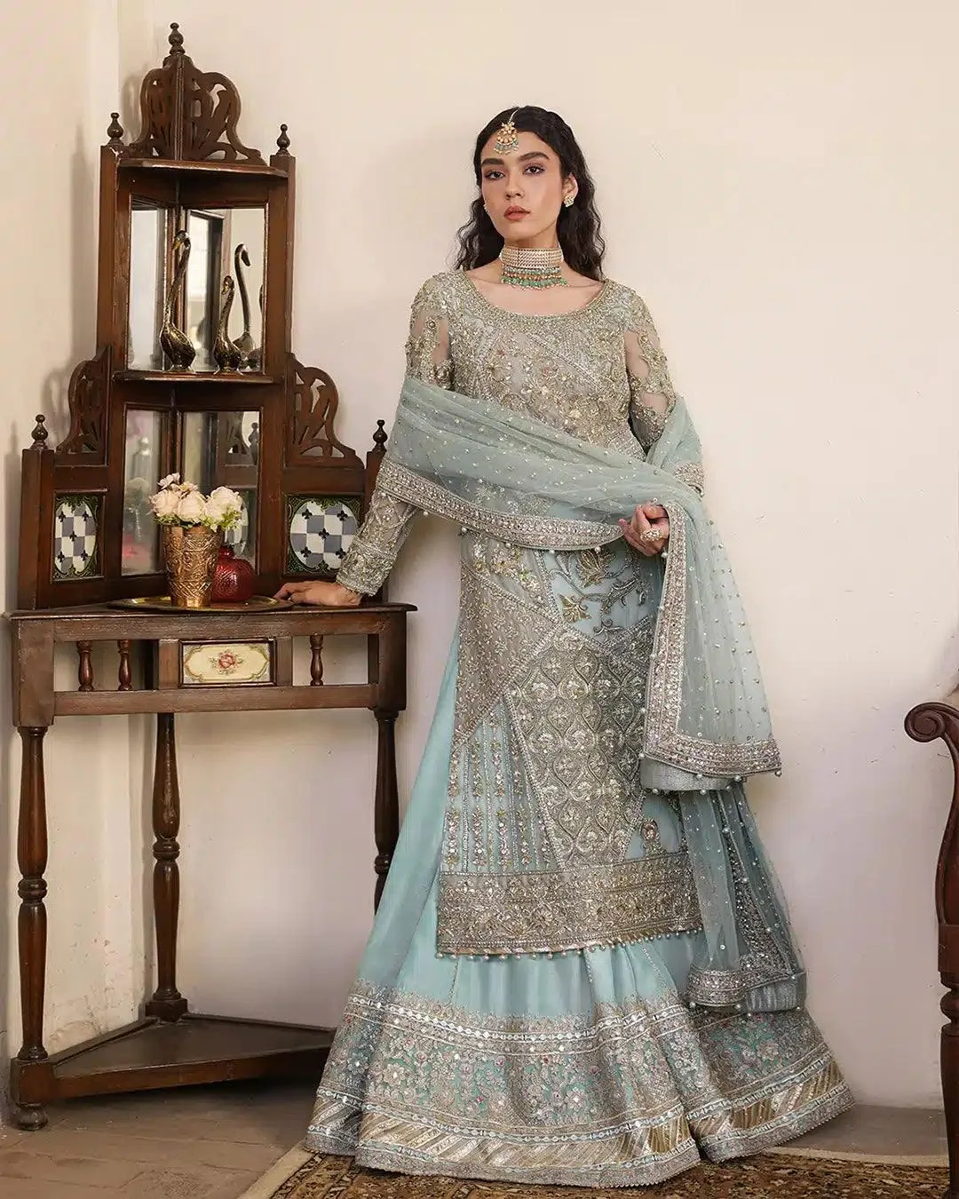 Faiza Saqlain Irina Wedding Formals 23 Blue Raw Silk – view 2 – Poshaq
