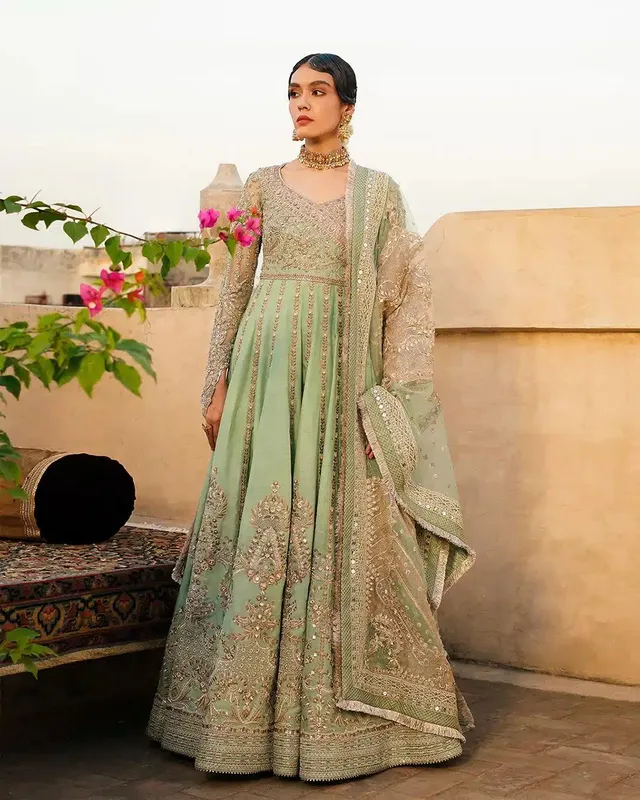 Faiza Saqlain Irina Wedding Formals 23 Green Cotton Silk – view 1 – Poshaq
