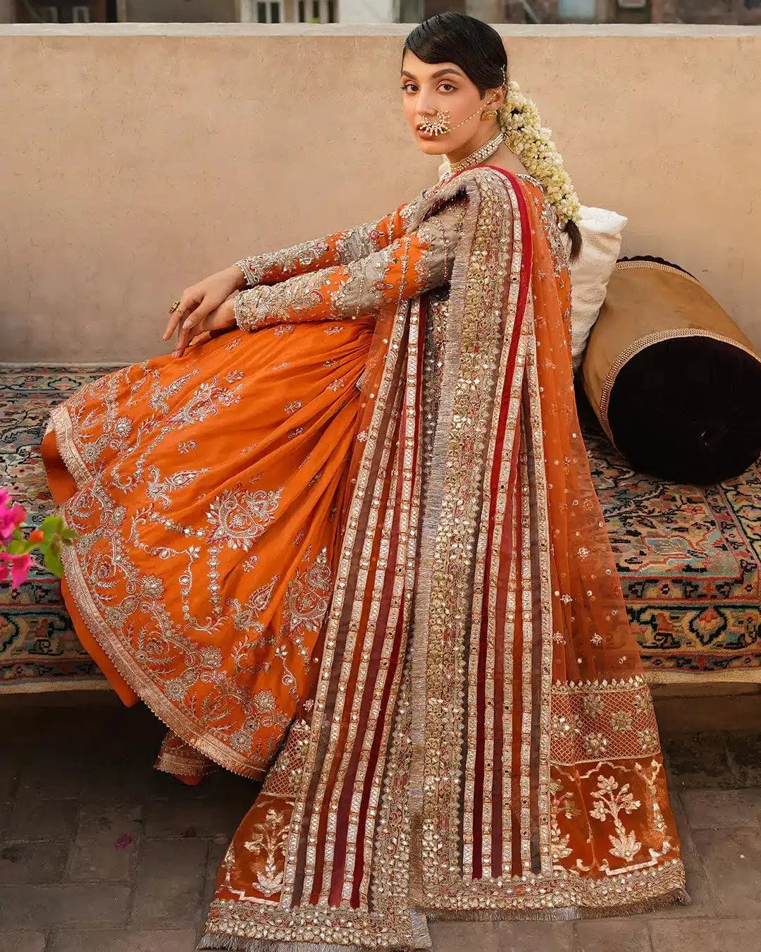 Faiza Saqlain Irina Wedding Formals 23 Orange Raw Silk – view 1 – Poshaq