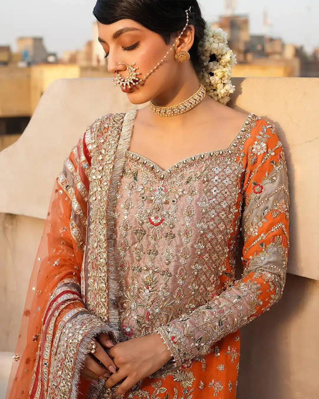 Faiza Saqlain Irina Wedding Formals 23 Orange Raw Silk – view 2 – Poshaq
