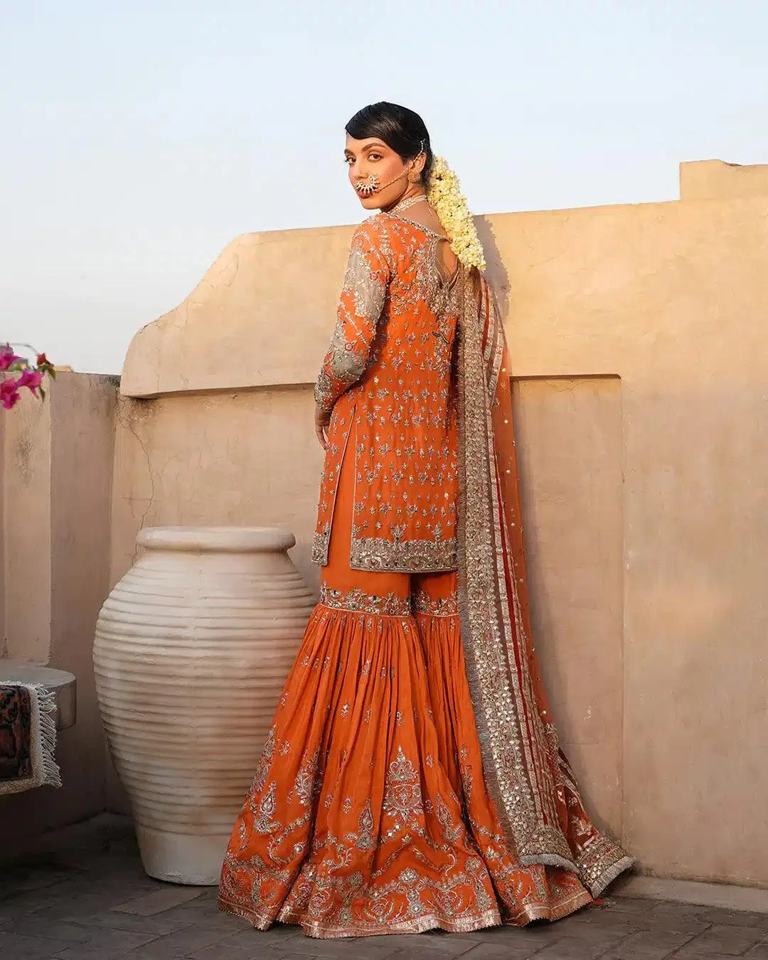 Faiza Saqlain Irina Wedding Formals 23 Orange Raw Silk – view 3 – Poshaq