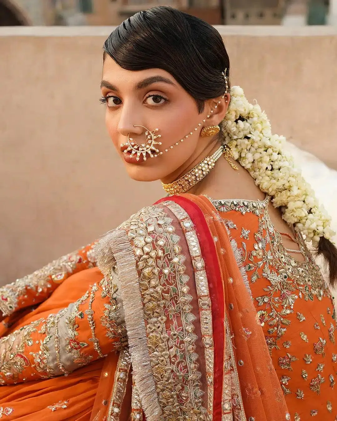 Faiza Saqlain Irina Wedding Formals 23 Orange Raw Silk – view 4 – Poshaq