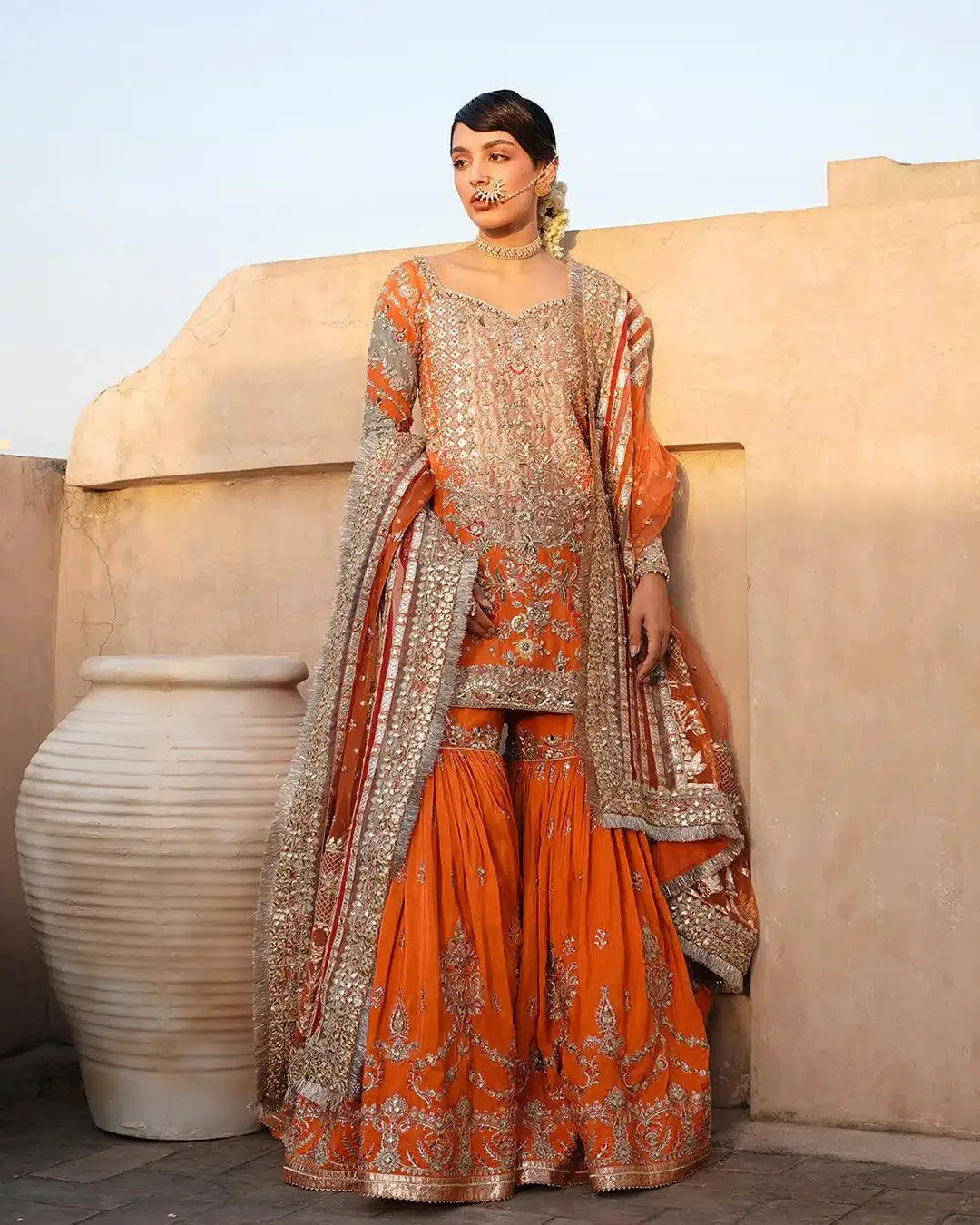 Faiza Saqlain Irina Wedding Formals 23 Orange Raw Silk – view 5 – Poshaq