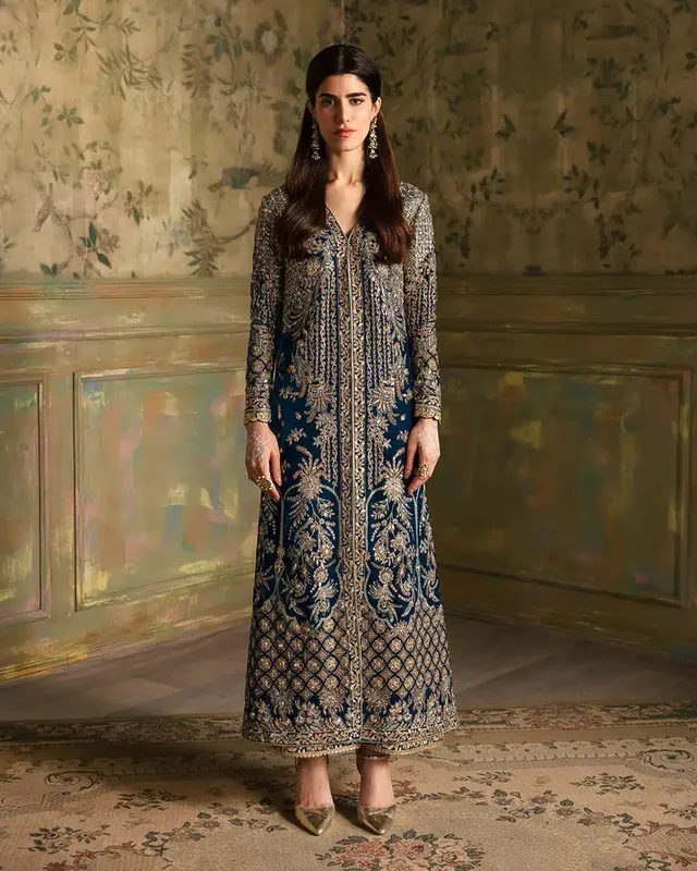 Faiza Saqlain Manaar Luxe Formals 23 Teal Raw Silk – view 1 – Poshaq