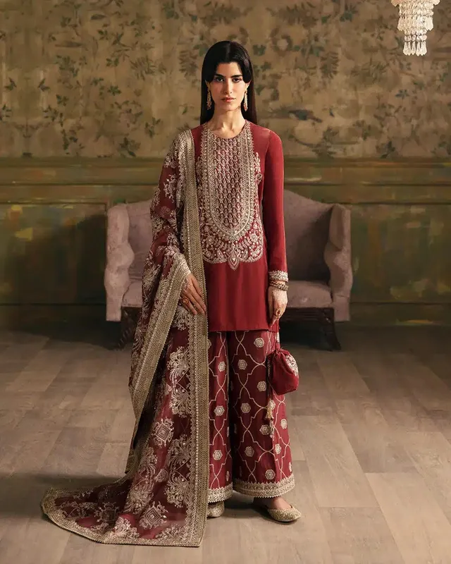 Faiza Saqlain Manaar Luxe Formals 23 Pink Raw Silk – view 1 – Poshaq