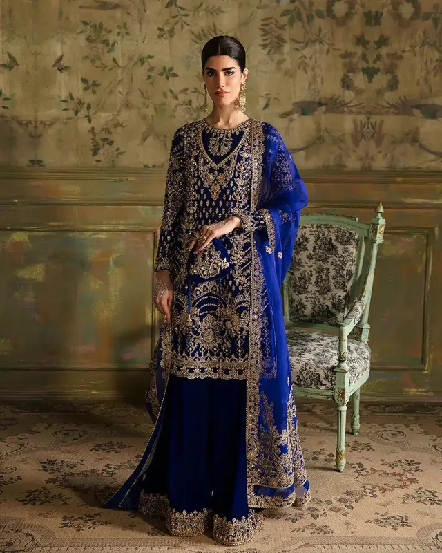 Faiza Saqlain Manaar Luxe Formals 23 Blue Organza – view 1 – Poshaq