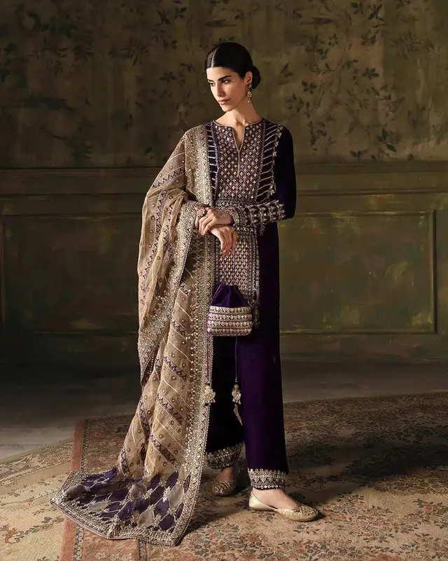 Faiza Saqlain Manaar Luxe Formals 23 Purple Velvet – view 1 – Poshaq