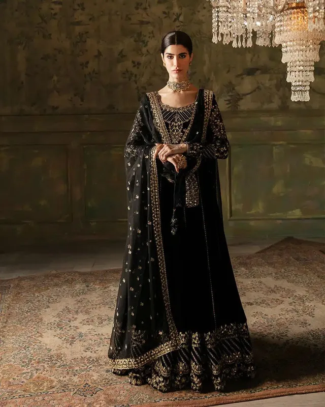 Faiza Saqlain Manaar Luxe Formals 23 Black Cotton Silk – view 1 – Poshaq