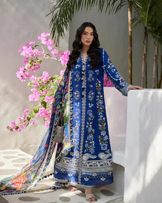 Faiza Saqlain Liliana Luxury Lawn 24 Blue Cambric – view 1 – Poshaq