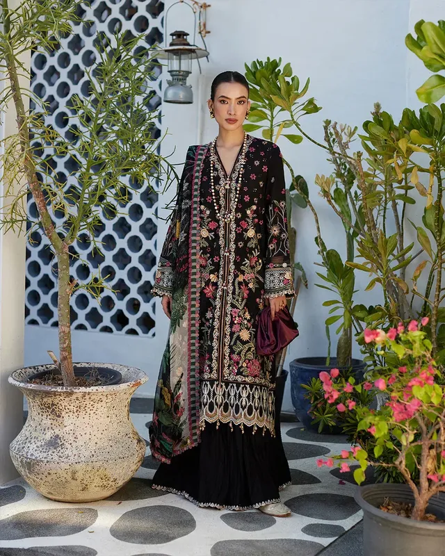 Faiza Saqlain Liliana Luxury Lawn 24 Black Chiffon – view 1 – Poshaq