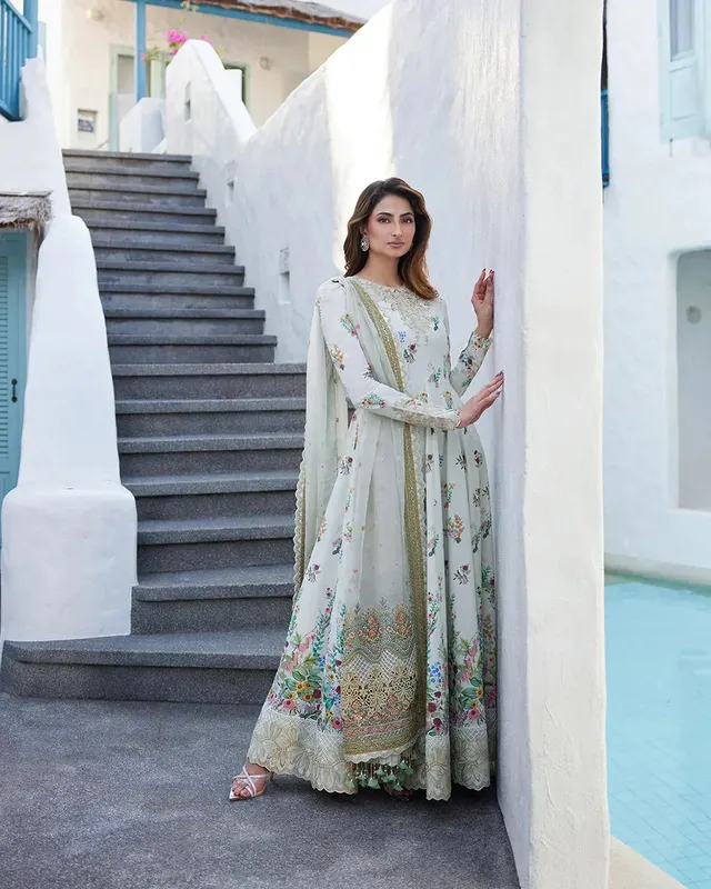 Faiza Saqlain Liliana Luxury Lawn 24 Ivory Organza – view 1 – Poshaq