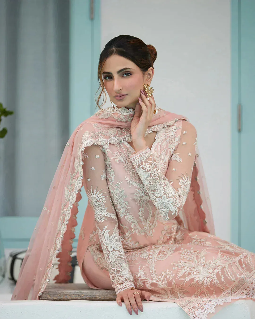 Faiza Saqlain Liliana Luxury Lawn 24 Peach Organza – view 4 – Poshaq