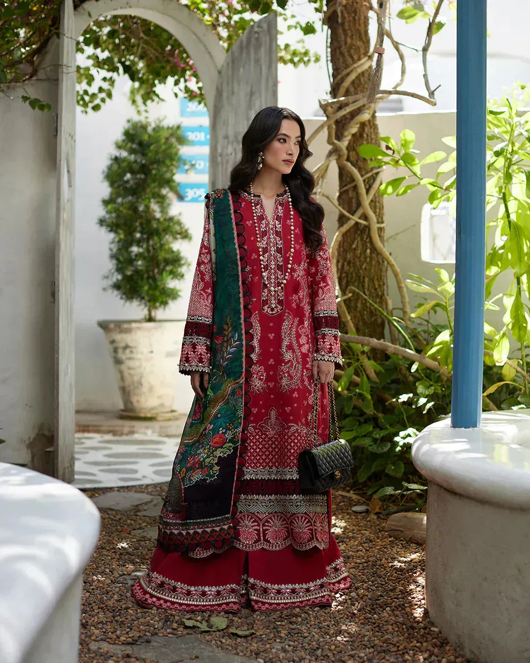 Faiza Saqlain Liliana Luxury Lawn 24 Red Organza – view 1 – Poshaq