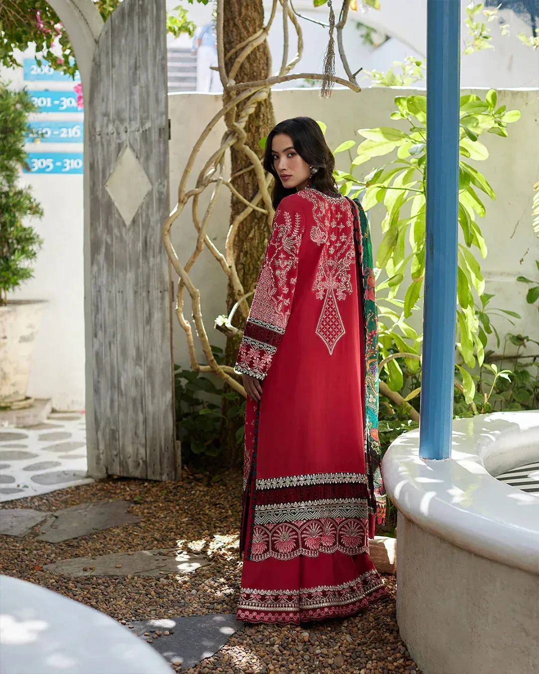 Faiza Saqlain Liliana Luxury Lawn 24 Red Organza – view 2 – Poshaq