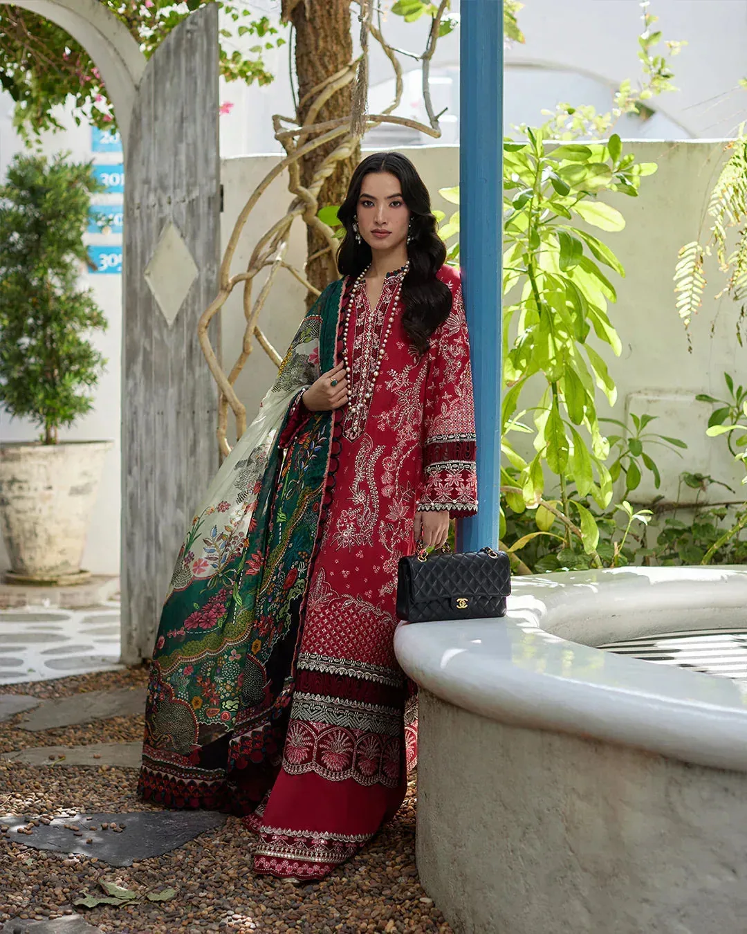 Faiza Saqlain Liliana Luxury Lawn 24 Red Organza – view 3 – Poshaq