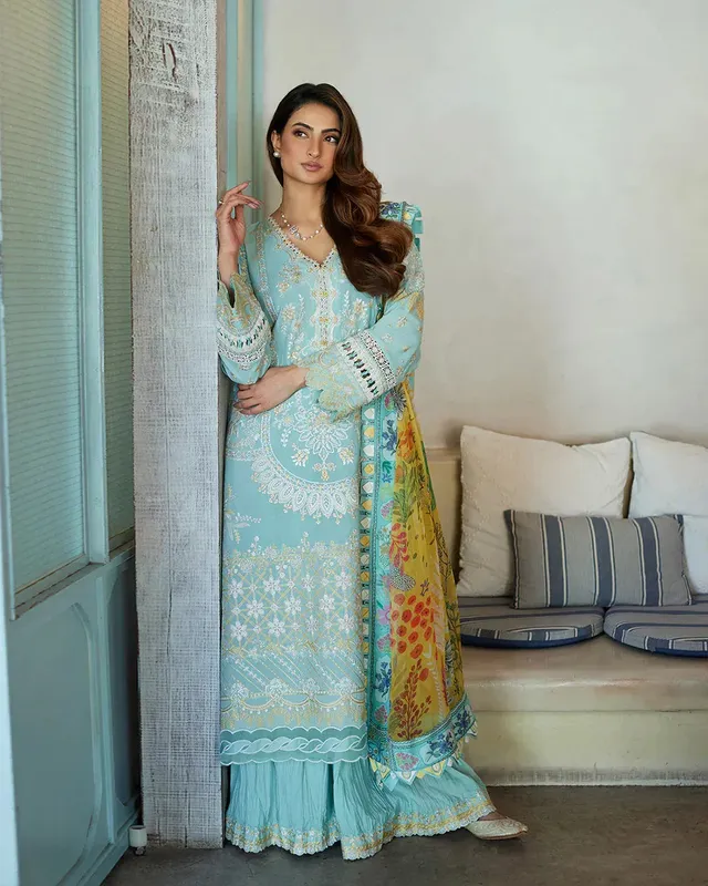 Faiza Saqlain Liliana Luxury Lawn 24 Blue Organza – view 1 – Poshaq