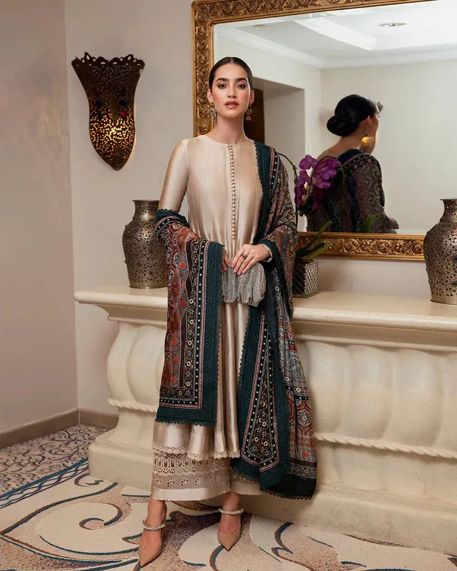 Faiza Saqlain Zurina Luxury Pret Gold Silk – view 1 – Poshaq