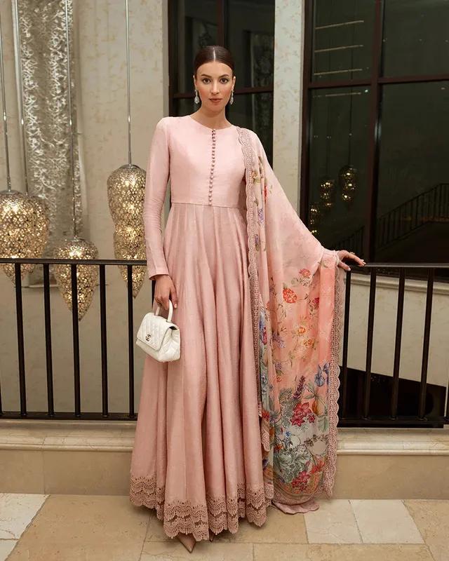 Faiza Saqlain Zurina Luxury Pret Peach Silk – view 1 – Poshaq
