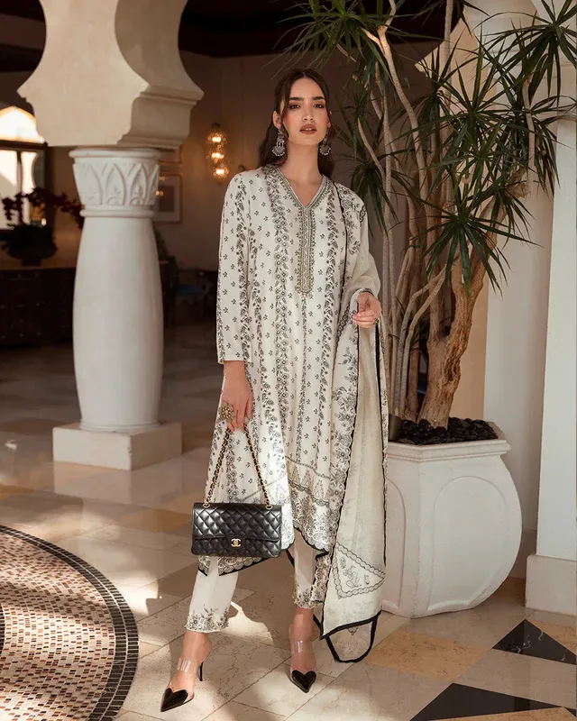 Faiza Saqlain Zurina Luxury Pret Black Cotton – view 1 – Poshaq