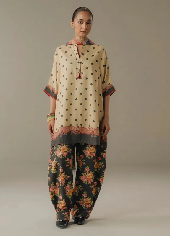 Zara Shahjahan Coco Prints 25 Beige Pashmina – view 1 – Poshaq