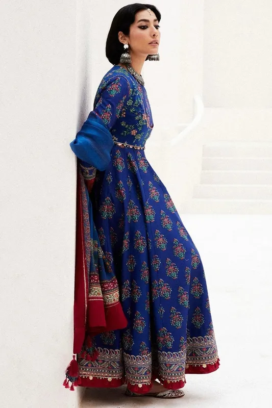 Zara Shahjahan Luxury Lawn 24 Blue Organza – view 1 – Poshaq