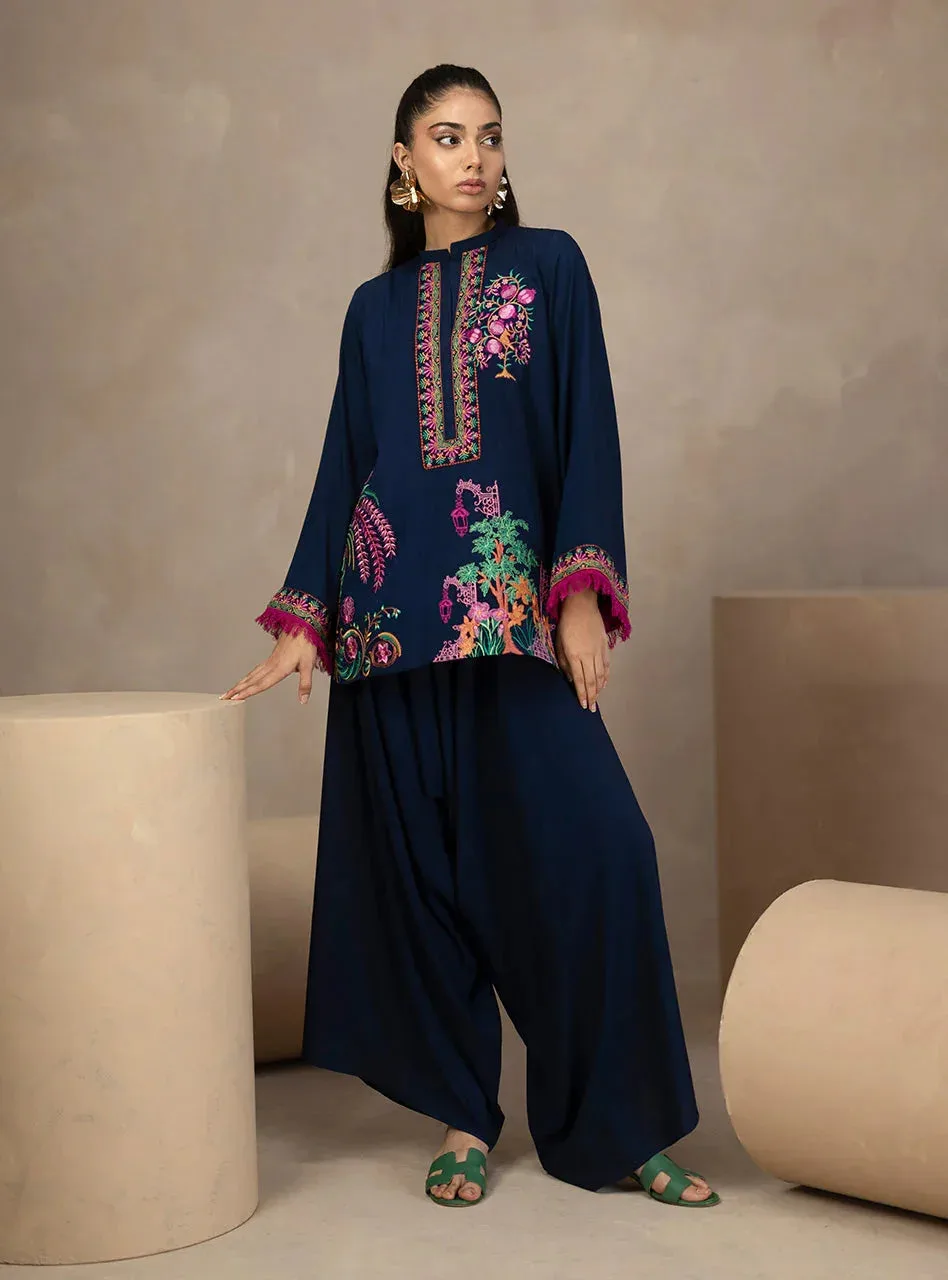 Zainab Chottani Zahra Spring Edit 26 Navy Viscose – view 1 – Poshaq