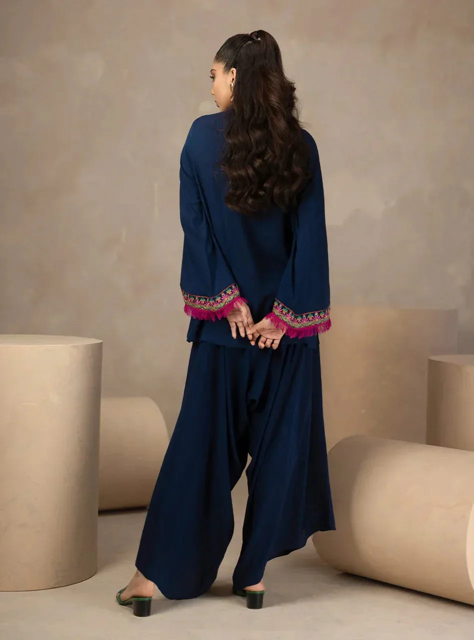 Zainab Chottani Zahra Spring Edit 26 Navy Viscose – view 2 – Poshaq