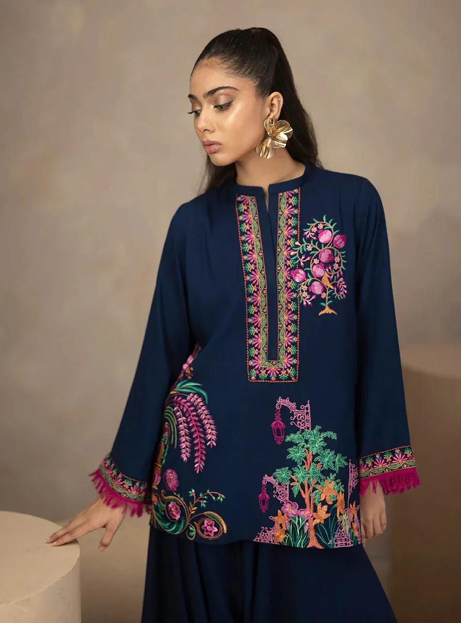 Zainab Chottani Zahra Spring Edit 26 Navy Viscose – view 3 – Poshaq