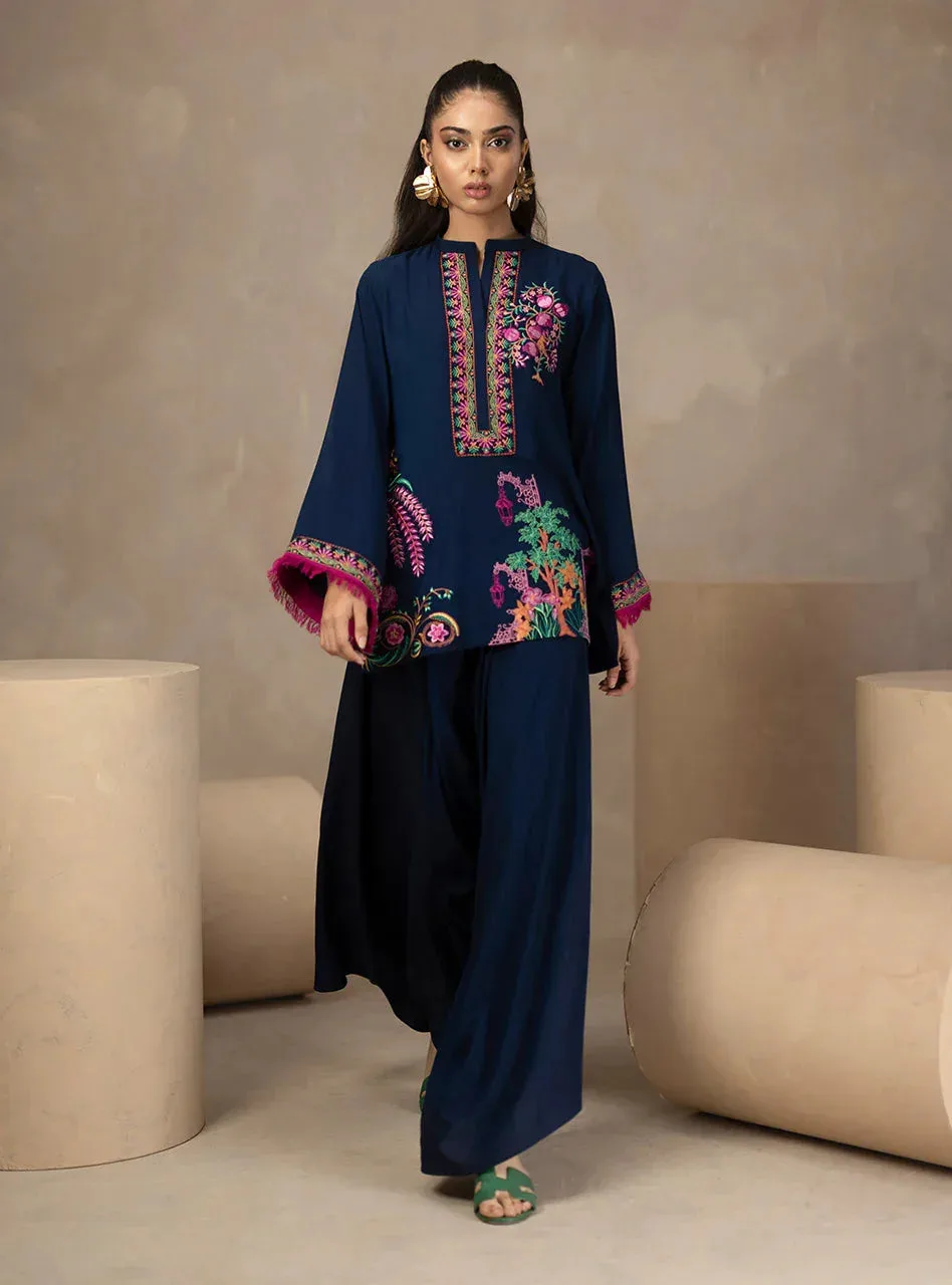 Zainab Chottani Zahra Spring Edit 26 Navy Viscose – view 4 – Poshaq