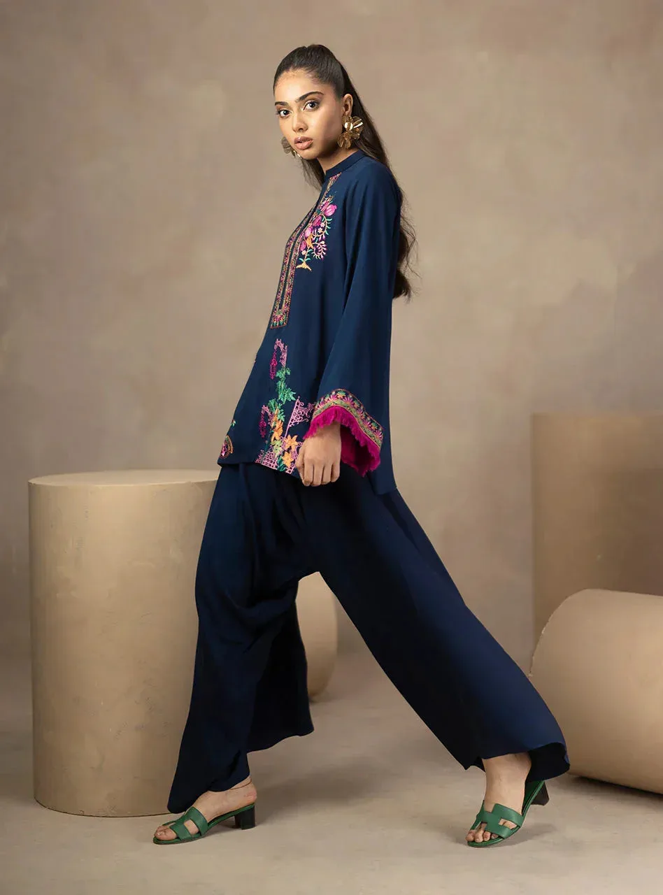 Zainab Chottani Zahra Spring Edit 26 Navy Viscose – view 5 – Poshaq
