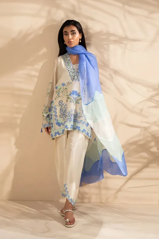 Sania Maskatiya Eid Edit 26 Ivory Raw Silk – view 1 – Poshaq