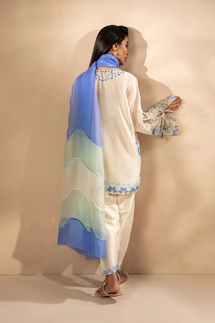 Sania Maskatiya Eid Edit 26 Ivory Raw Silk – view 2 – Poshaq