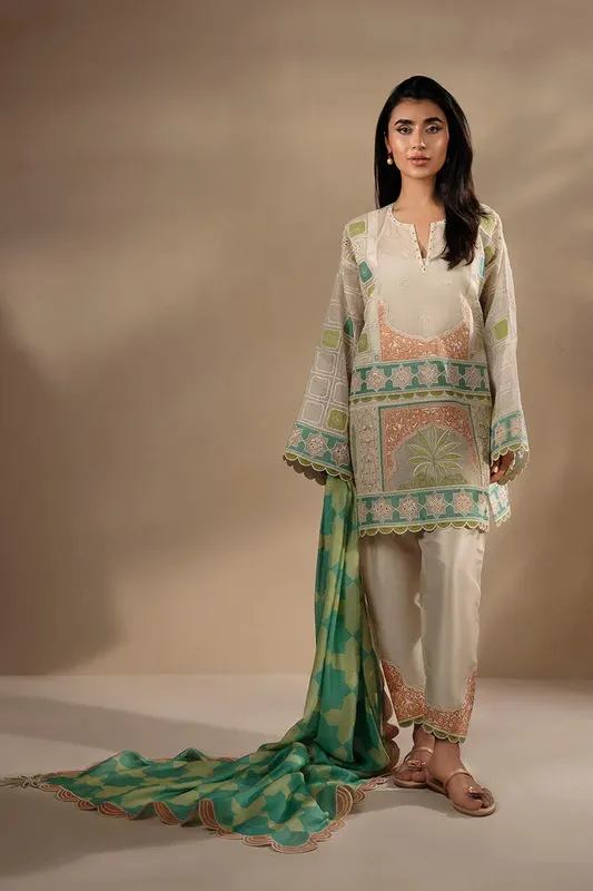 Sania Maskatiya Eid Edit 26 Turquoise Cotton – view 1 – Poshaq