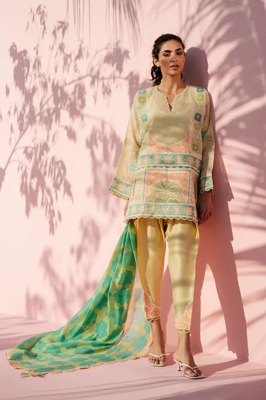 Sania Maskatiya Eid Edit 26 Turquoise Cotton – view 1 – Poshaq
