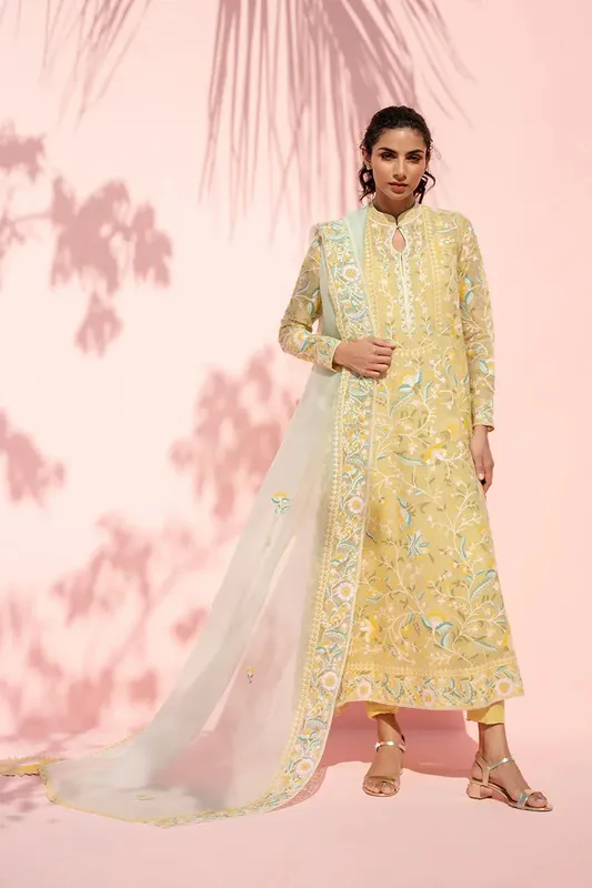 Sania Maskatiya Eid Edit 26 Yellow Organza – view 1 – Poshaq