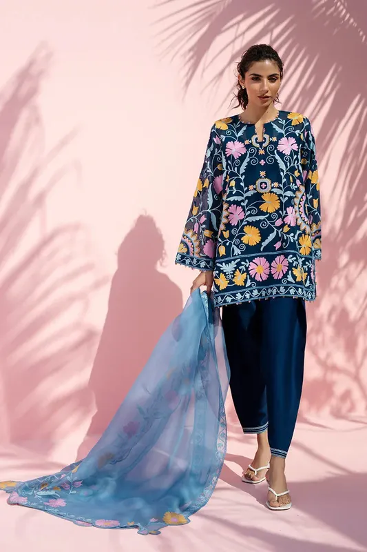 Sania Maskatiya Eid Edit 26 Navy Organza – view 1 – Poshaq