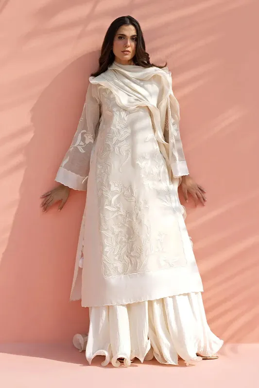 Sania Maskatiya Eid Edit 26 Ivory Georgette – view 1 – Poshaq