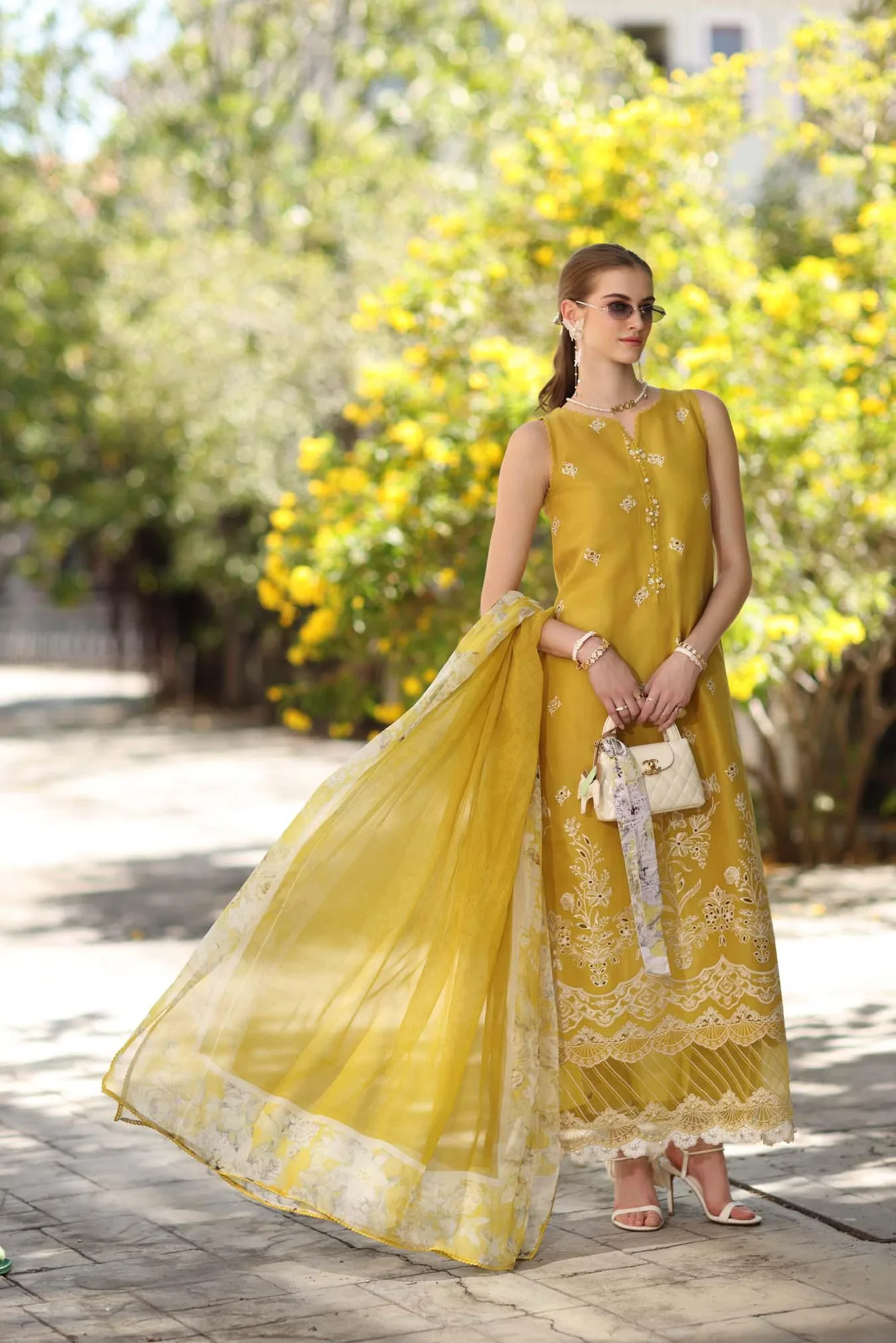 Noor by Saadia Asad Eid Luxe Printkhaas 26 Mustard Georgette – view 2 – Poshaq