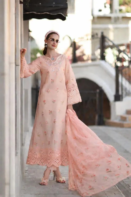 Noor by Saadia Asad Eid Luxe Printkhaas 26 Peach – view 1 – Poshaq